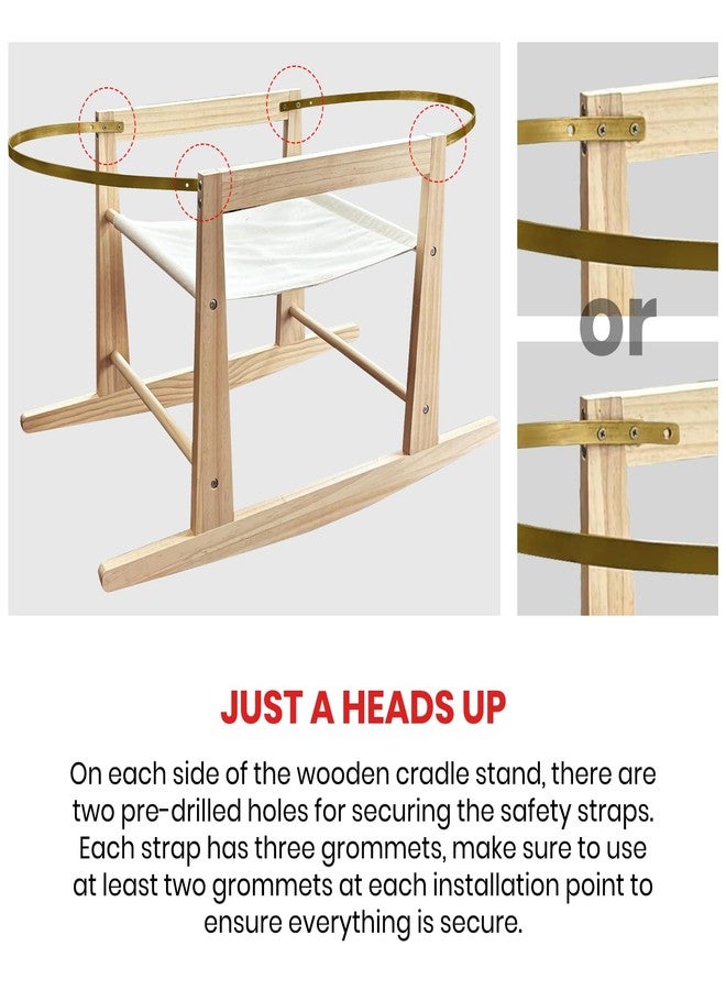 Calvana Wooden Rocking Basket Stand Compatible with Moses Baskets for Newborns, Locking Mechanism & Adjustable Strap, Natural Wood, 35" x 18.5" x 19", Basket Not Included - Image 3